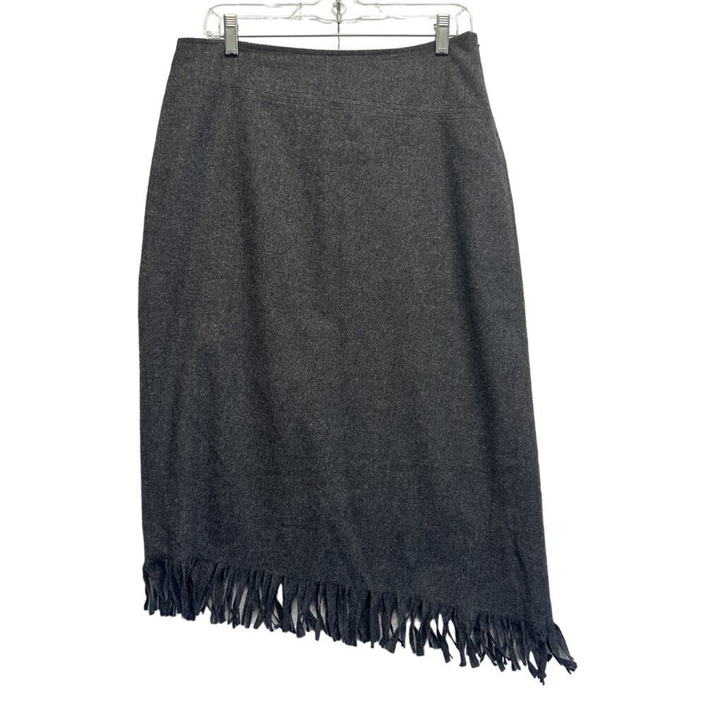 The‎ Limited Women Wool Blend Skirt Made in Italy Size 10 Charcoal Felt Fringe